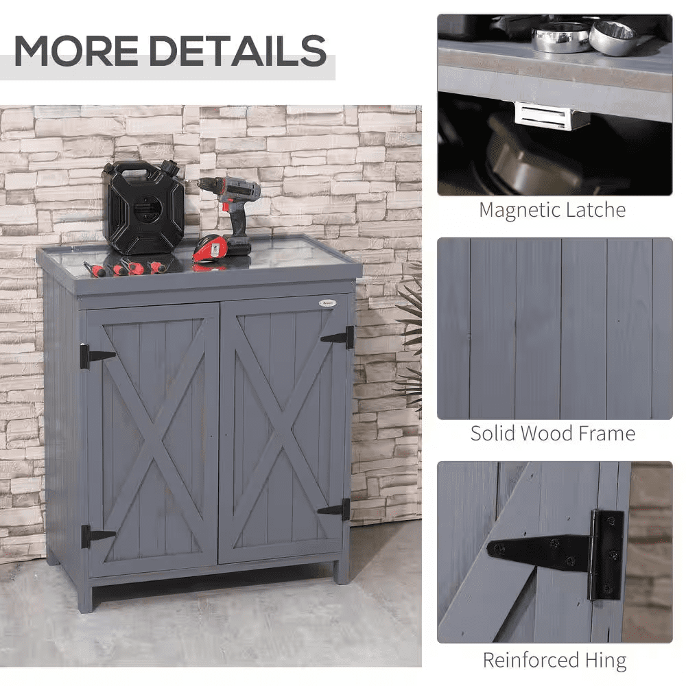 31.5 In. W X 17.75 In. D X 36.25 In. H Grey Wood Outdoor Storage Cabinet - Image 6