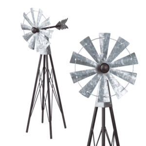 24 In. Tall Outdoor Metal Windmill Spinner Garden Yard Decoration, Bronze and Silver