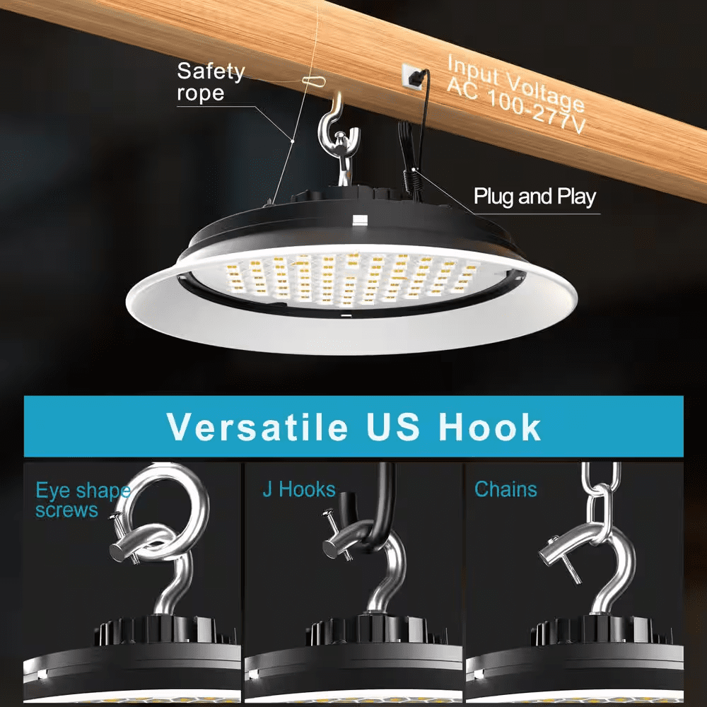 6Pack of 165W LED High Bay Light 24750LM High Bay LED Shop Lights AC100-277V Commercial Bay Lighting for Warehouse - Image 7