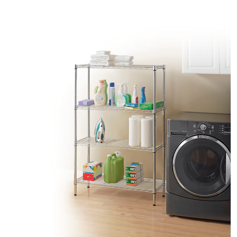 4 -Tier Chrome Metal Utility Shelving Unit with Wire Shelves ( 35.7-In W X 14-In D X 53-In H ) - Image 7