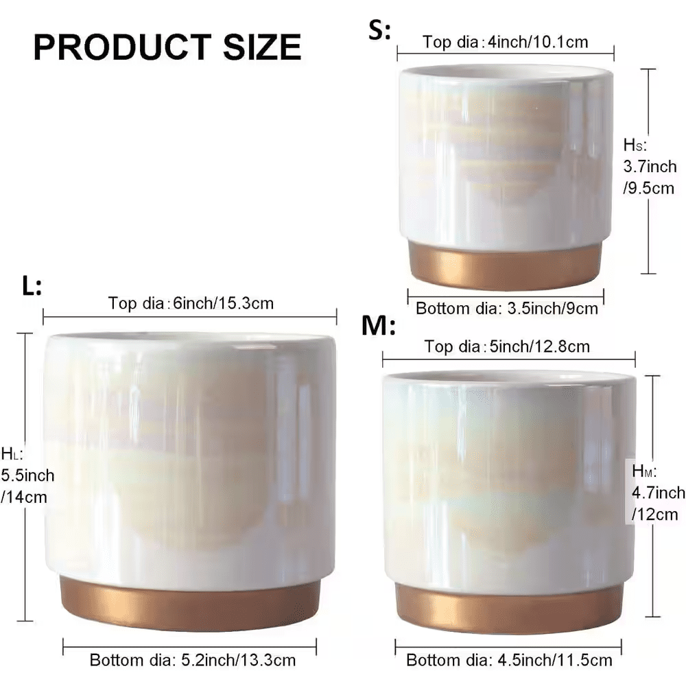 3-Pack Indoor Ceramic Planter with Drainage Hole, Succulent Orchid Flower Pot, Rainbow Pearl Glaze, White - Image 2