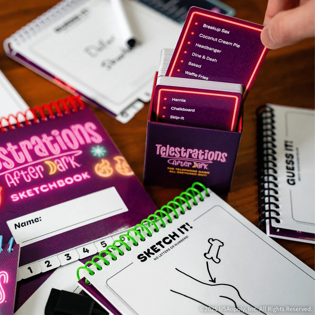 The Op Games Telestrations after Dark 6 Player Game: Party Fun with Cards, Dice, and Dry Erase Boards for 4-6 Participants - Image 5