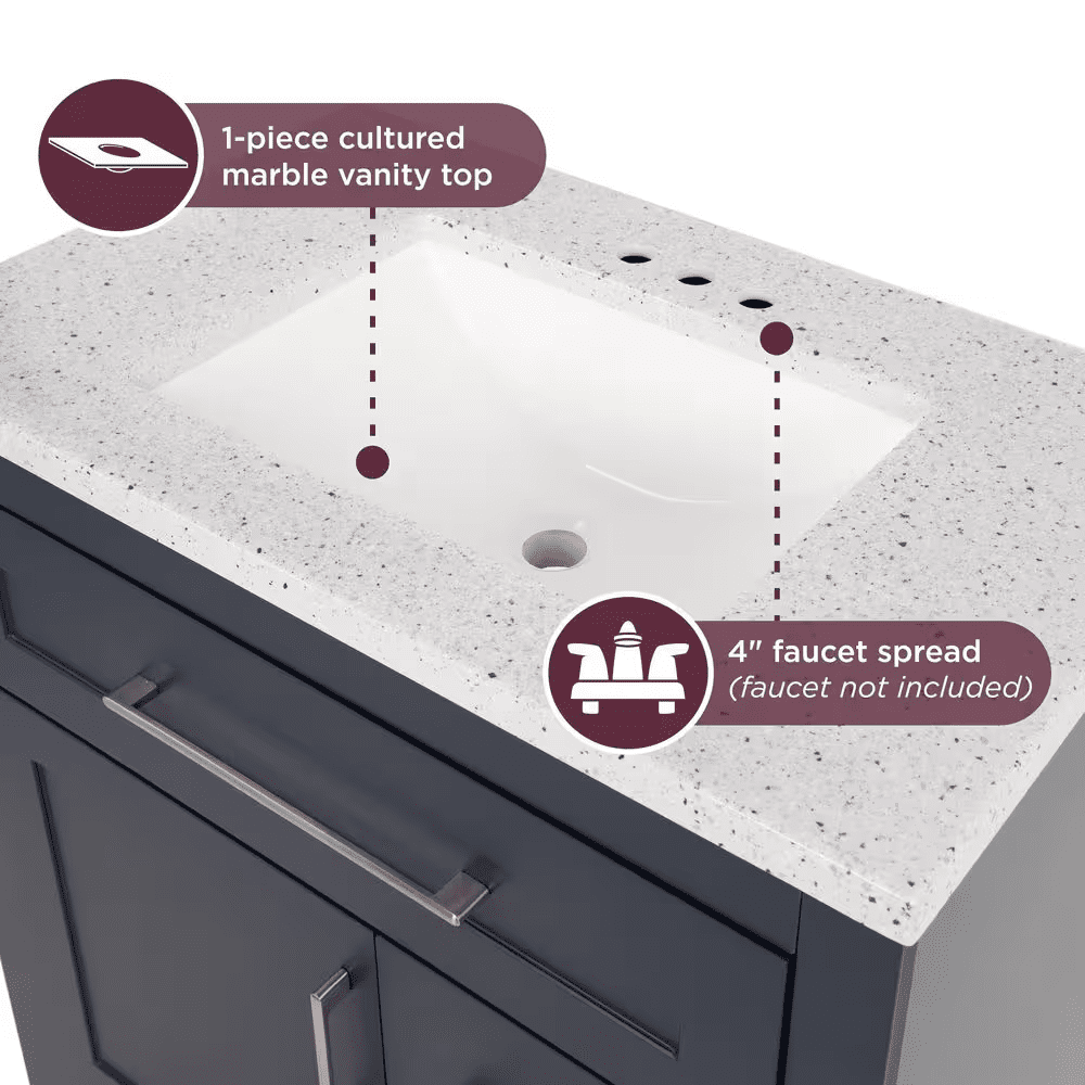 Clady 31 In. Single Sink Deep Blue Bath Vanity with Silver Ash Cultured Marble Top (Assembled) - Image 4