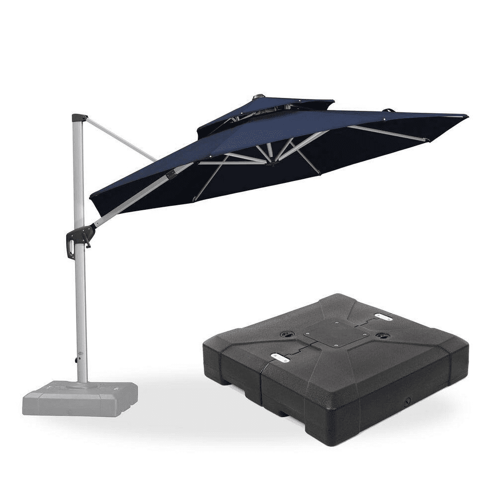 11 Ft. Octagon High-Quality Aluminum Cantilever Outdoor Patio Umbrella with Base, Navy Blue - Image 4