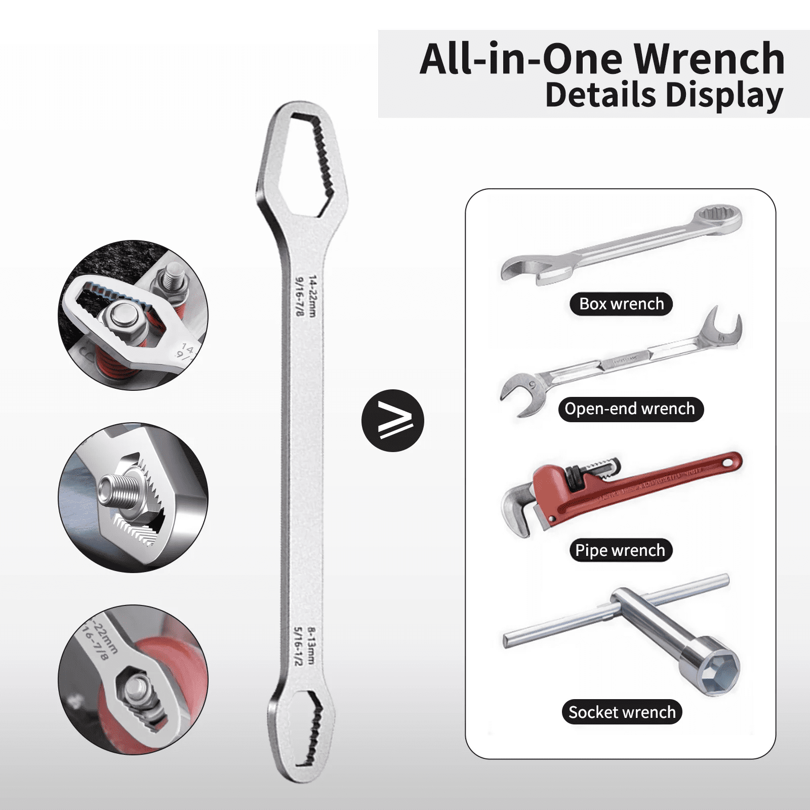6-Piece Sink Wrench Set, 8-In-1 Sink and Bathroom Faucet Wrench, Adjustable Wrench with Wide Jaws and Short Handle, 10-70 Mm, Universal Plumbing Tool, Suitable for Sink Basins, Pipes, and Nut Removal - Image 3