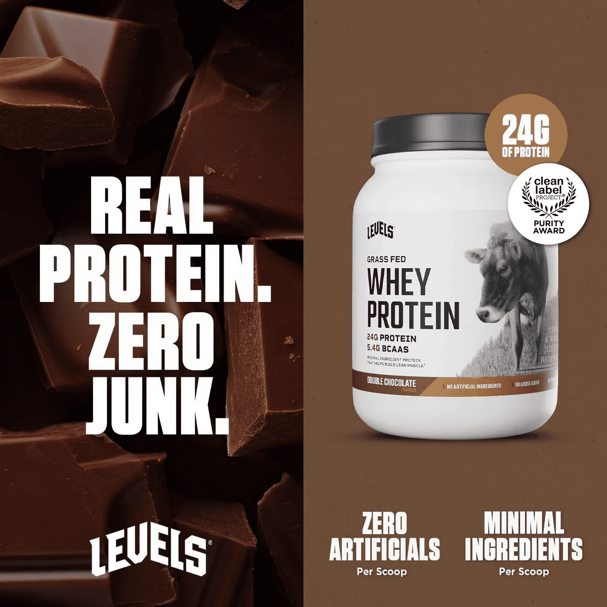 Levels Grass Fed Whey Protein Powder - Double Chocolate - 23.7Oz - Image 3