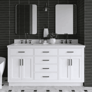 Hepburn 66 In. Double Sink Freestanding Bathroom Vanity in White with Carrara White Quartz Top
