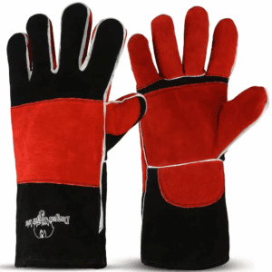 Dragon Slayer 14 In. Red and Black Heat Repellent up to 932 F Premium Leather Welding Glove with Kevlar Stitching