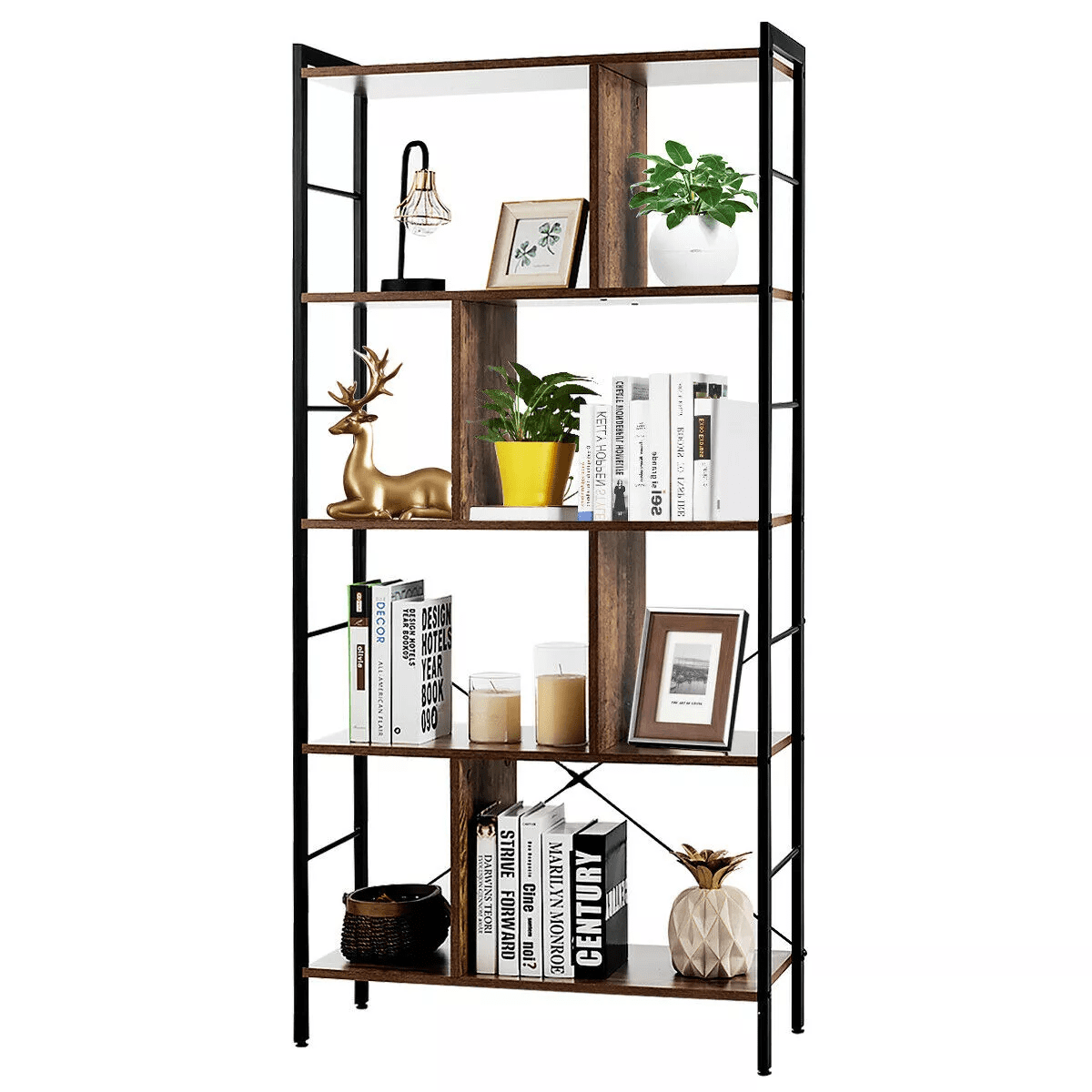 Costway 4-Tier Bookcase Industrial Bookshelf Floor Standing Storage Rack - Image 2