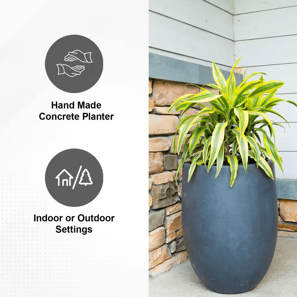21.7"H Charcoal Concrete Tall Planter with Drainage Plug for Outdoor Indoor Garden - Image 11