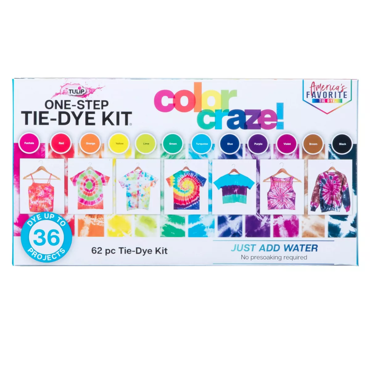 One Step Color Craze 12 Color Tie Dye Kit - Tulip Color: DIY Art Kit for Adults, Summer & Birthday Craft Activity
