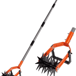 Rotary Cultivator Tool, Adjustable Garden Hand Tiller with Stainless Steel Pole, 2-In-1 Garden Weeder and Crumbler Soil Cultivator Tool with Weeding Knife for Soil Mixing or Reseeding Grass