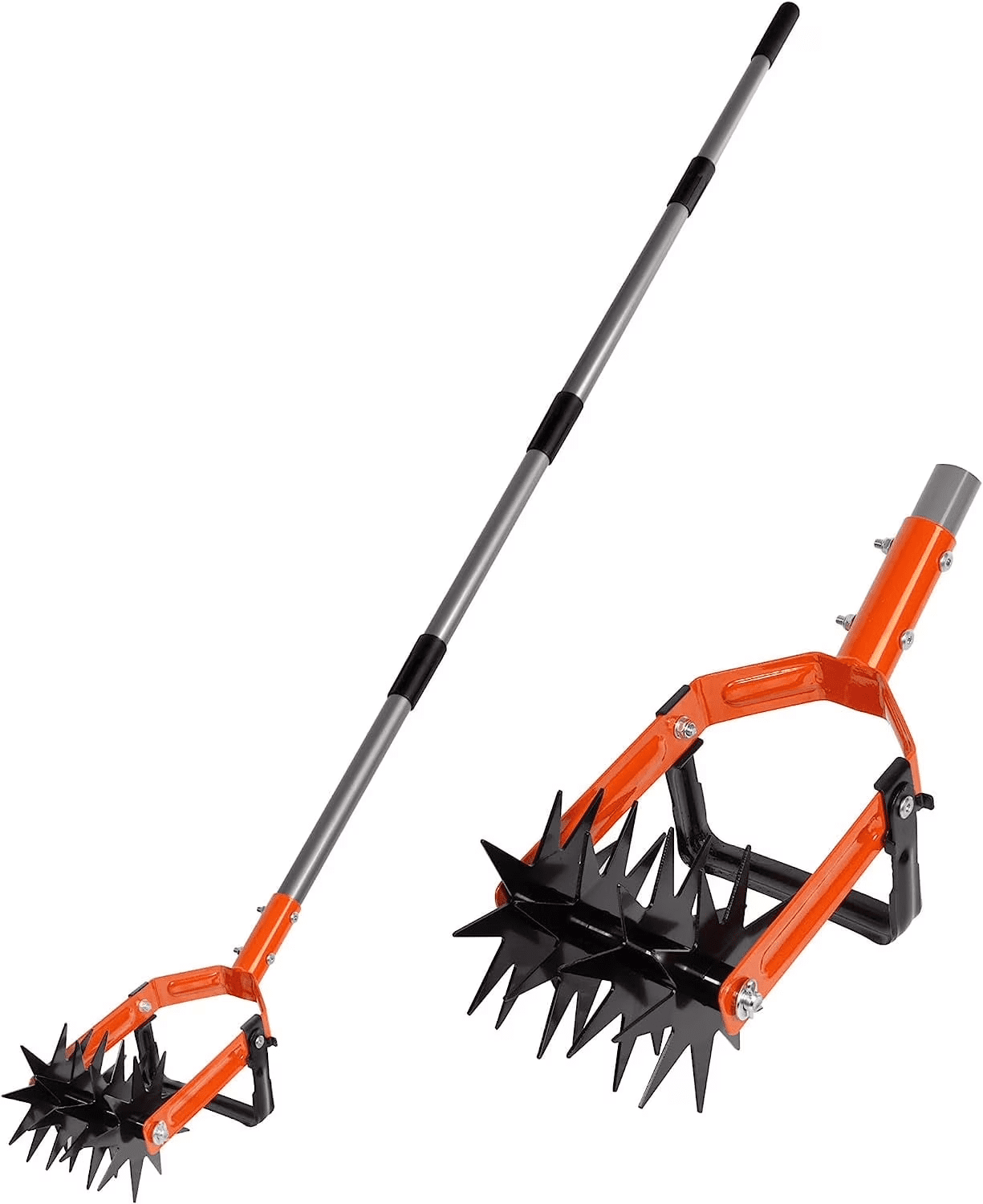 Rotary Cultivator Tool, Adjustable Garden Hand Tiller with Stainless Steel Pole, 2-In-1 Garden Weeder and Crumbler Soil Cultivator Tool with Weeding Knife for Soil Mixing or Reseeding Grass