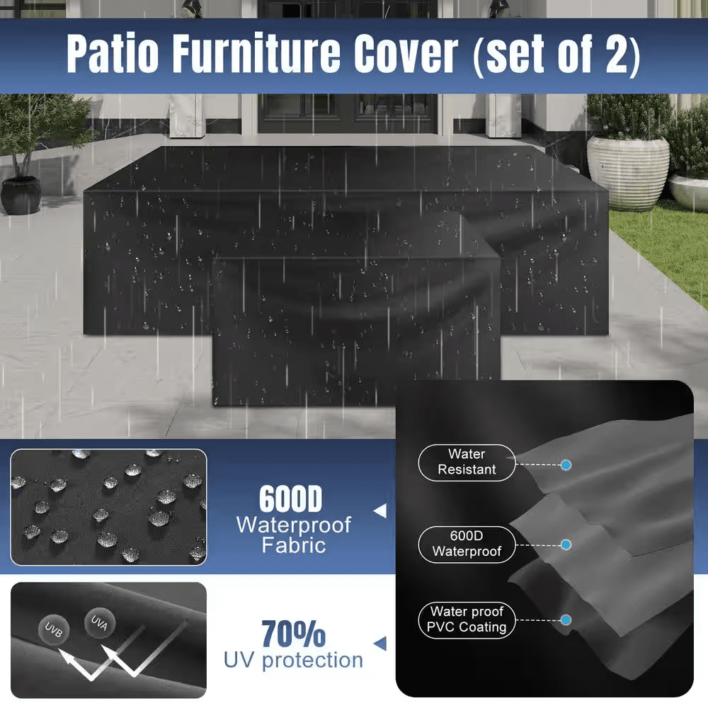 13-Pieces Gray Wicker Patio Conversation Set Wicker Patio Fire Pit Table Sectional Seating Set with Black Cushions - Image 7