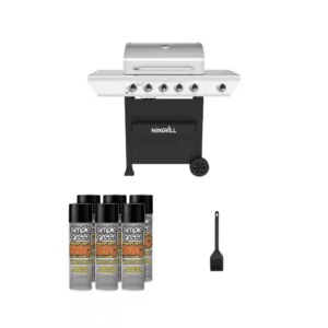 5-Burner Stainless Steel Propane Gas Grill with Side Burner, BBQ Grill Cleaner (6-Pack) and Grill Brush Combo