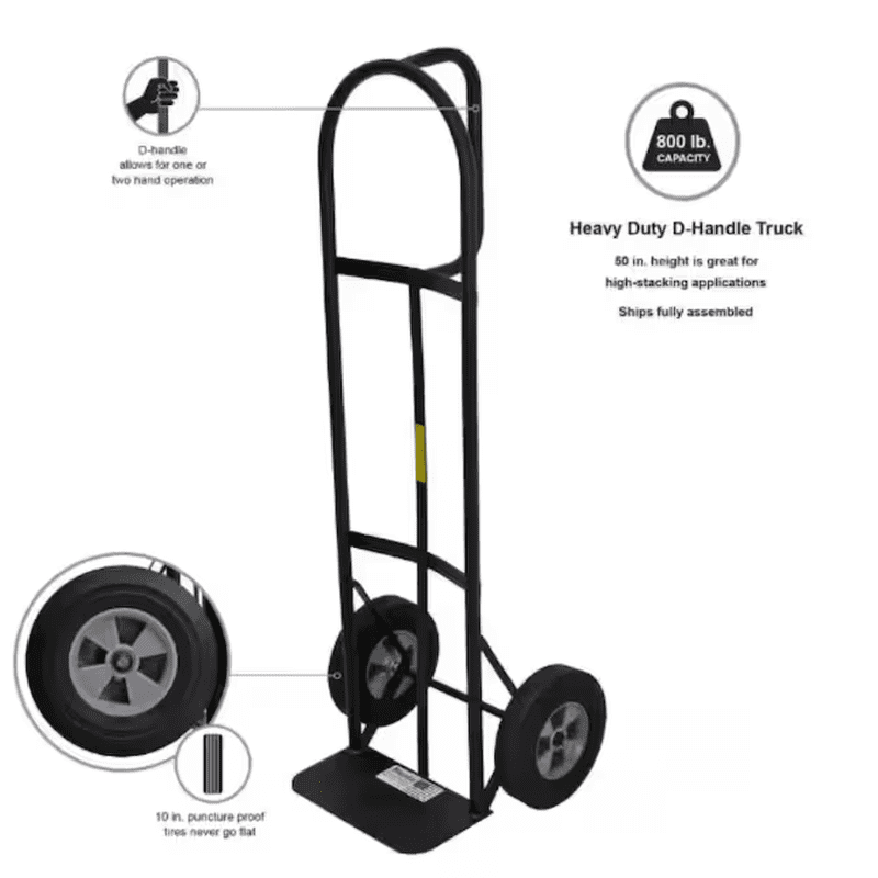 800-Lbs. Capacity 2 -Wheel Black Steel Standard Hand Truck - Image 6