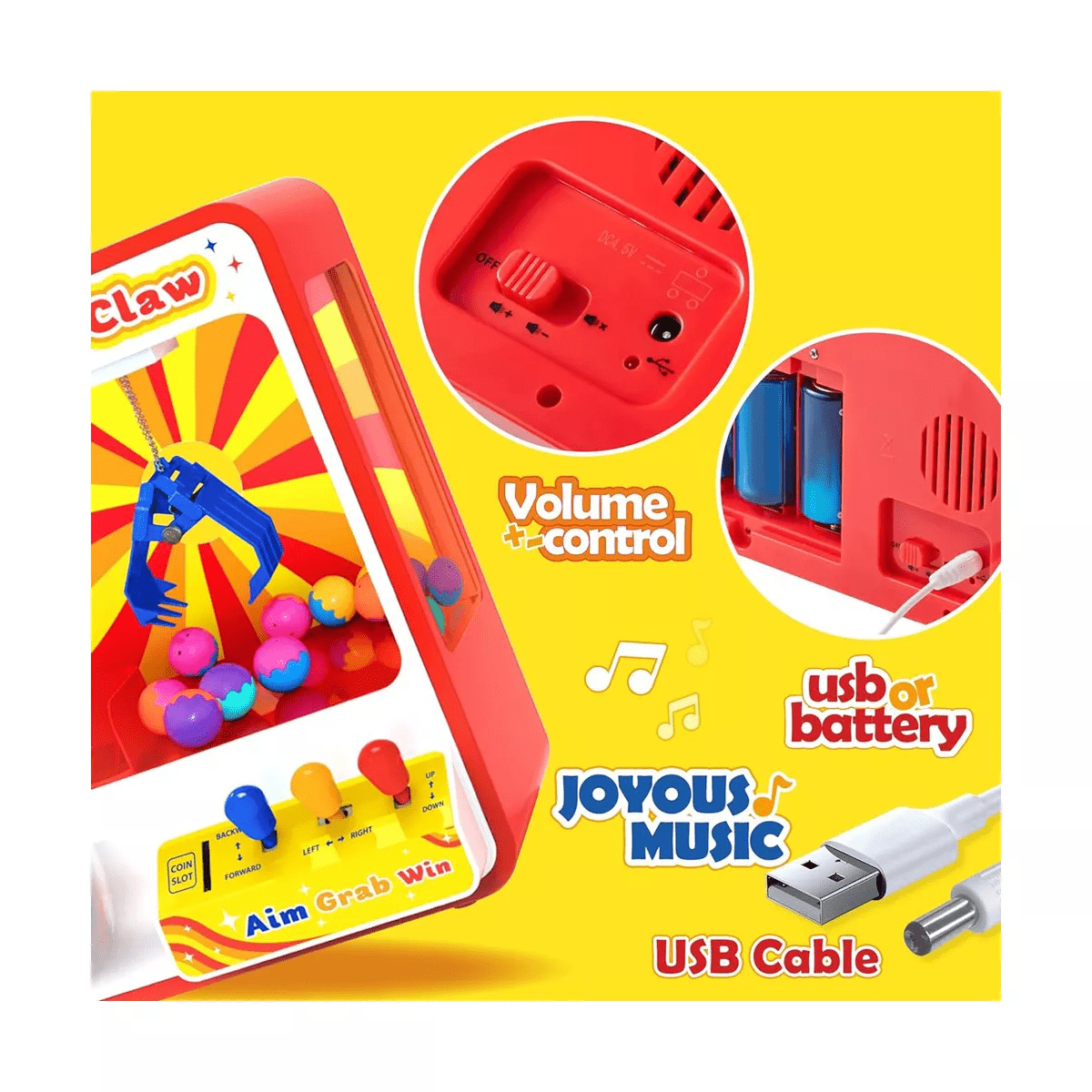 Joyfy Kids Claw Machine Toy with LED Lights, Sounds, Mini Arcade Game for Ages 3 4 5 6 Years, Halloween Christmas Birthday Gift for Boys Girls - Image 3