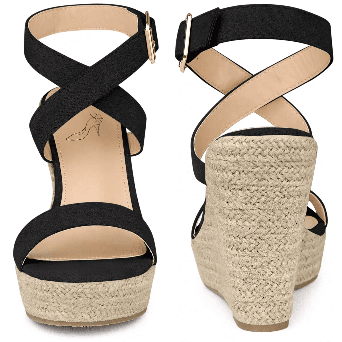 BLISSFUL STEP Women'S Slingback Crisscross High Espadrille Wedge Heel Sandals - Image 3