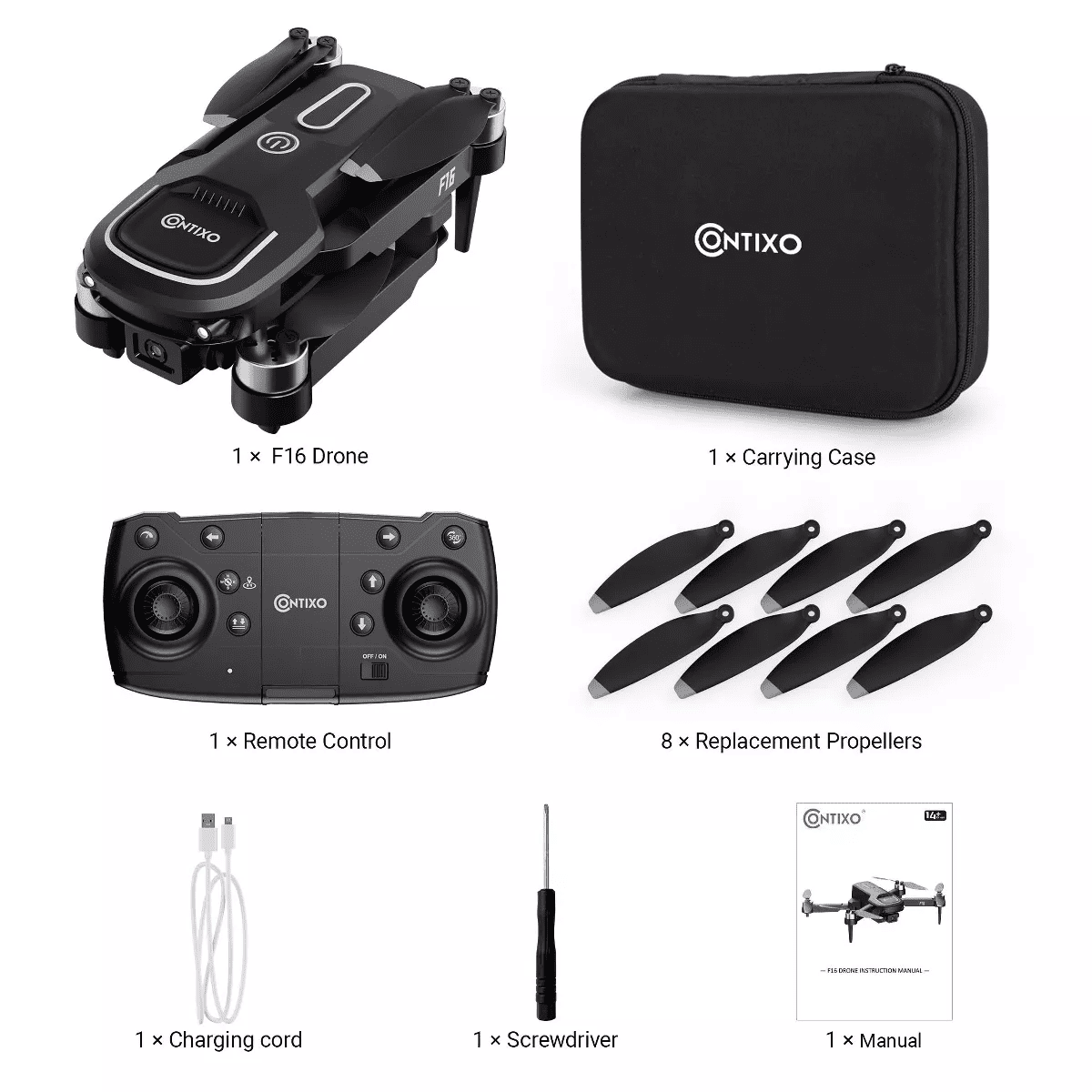Contixo F16 Ziro Stunt Drone 1080P HD Camera, FPV, Foldable, 16-Min Flight, Brushless Motor, Follow Me – Black - Image 16