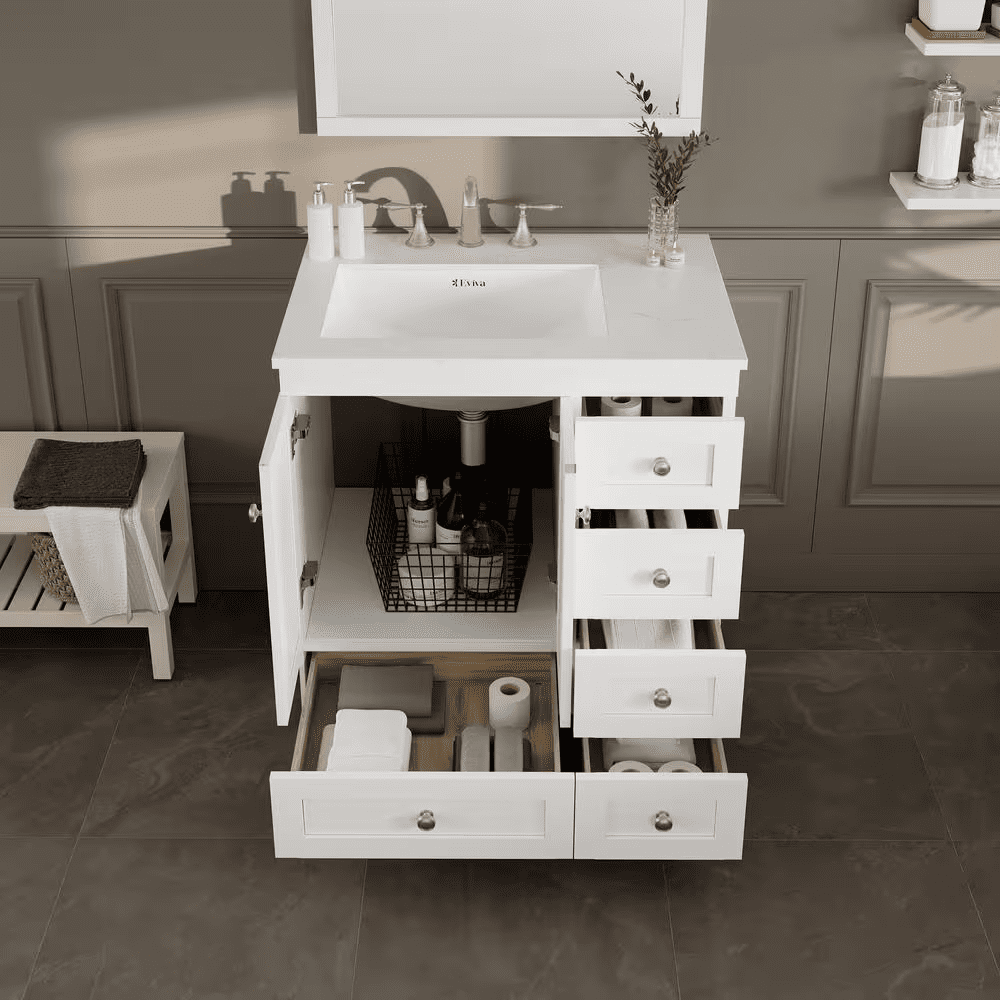 Acclaim 30 In. Single Sink White Bath Vanity with White Carrara Quartz Top (Assembled) - Image 4