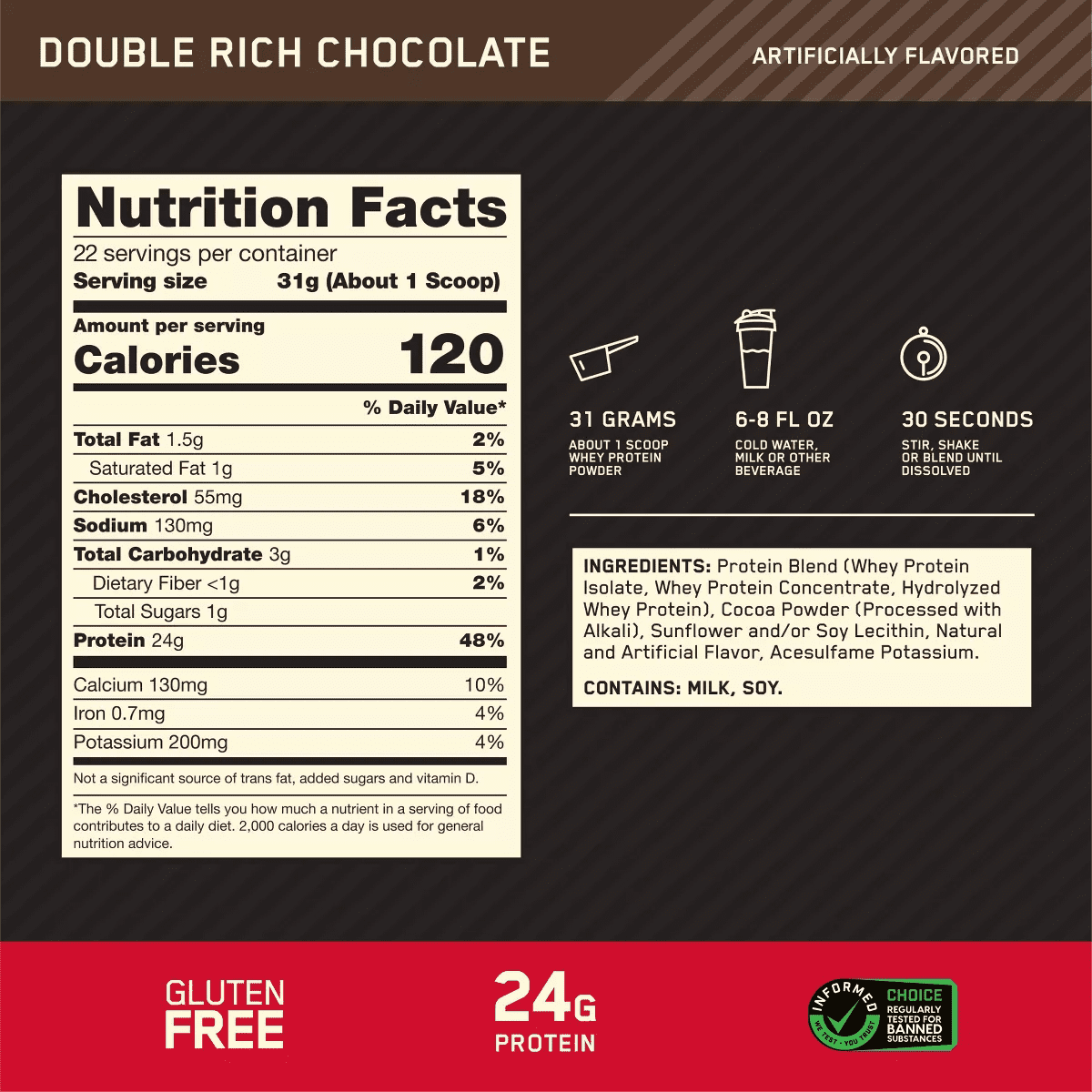 Optimum Nutrition Gold Standard 100% Whey Protein Powder - Double Rich Chocolate - 22 Servings - 23.59Oz - Image 4
