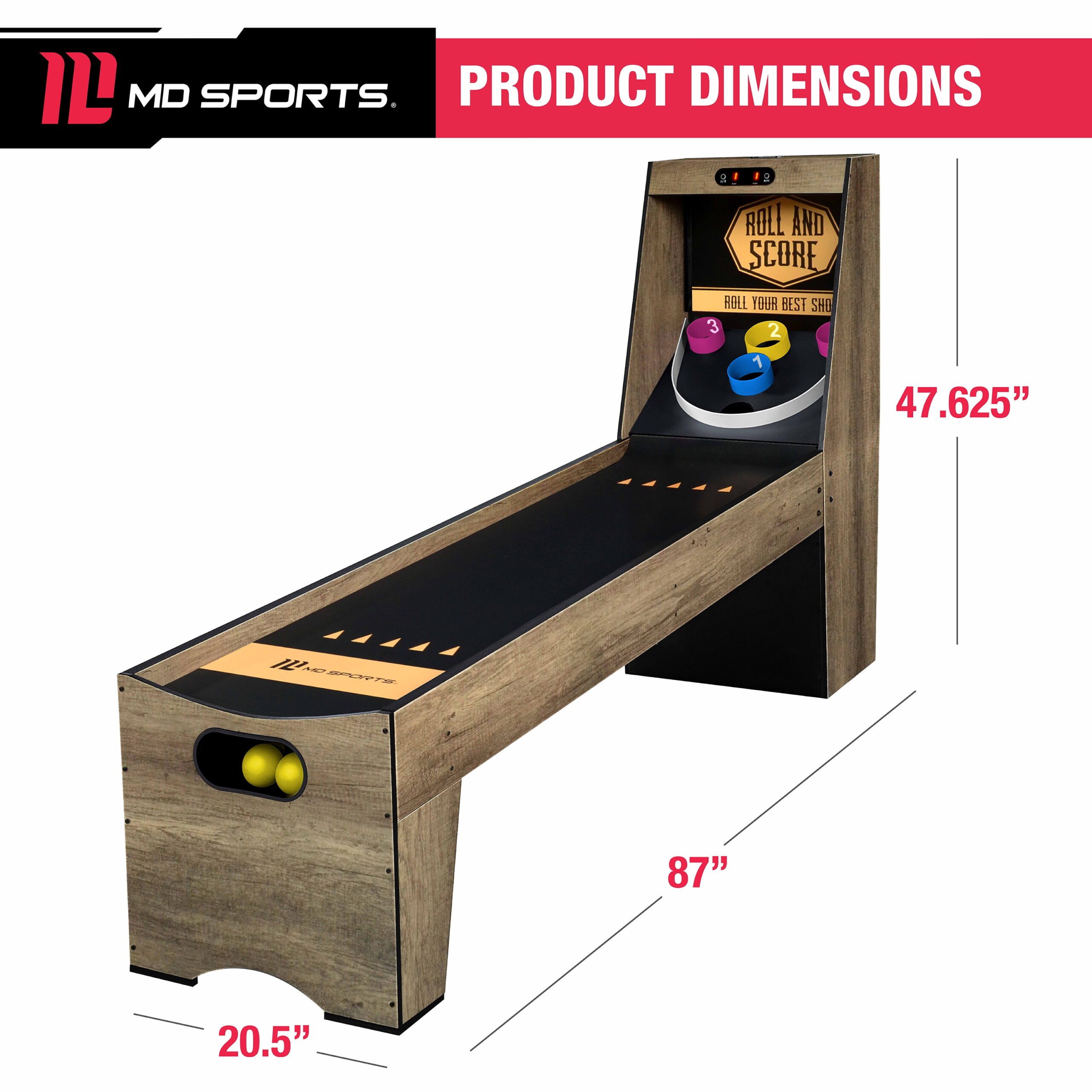 7.3 Ft. Roll and Score 2-Player Arcade Game with Electronic Scoring and Ball Return System, Brown, by - Image 2