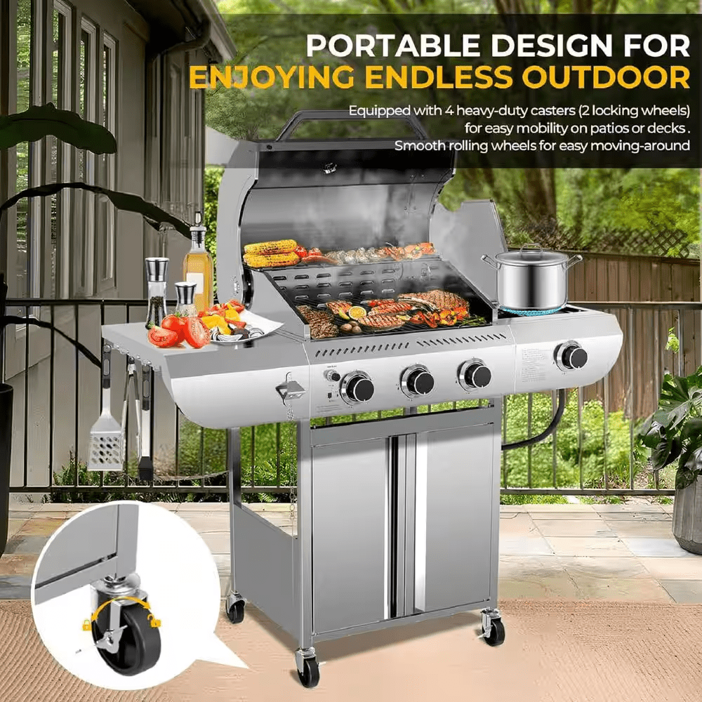 3-Burner Portable Stainless Steel Silver Propane Grill with Versatile Cooking System - Image 5