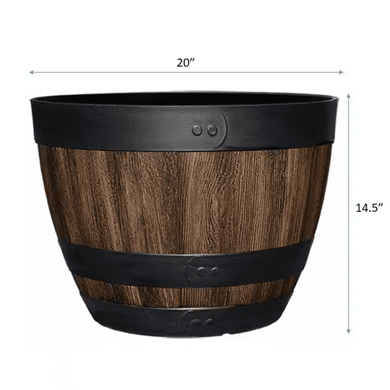 Reedley Large Kentucky Walnut Brown Resin Wine Barrel Lightweight round Planter (20 In. L X 20 In. W X 14.5 In. H) - Image 6
