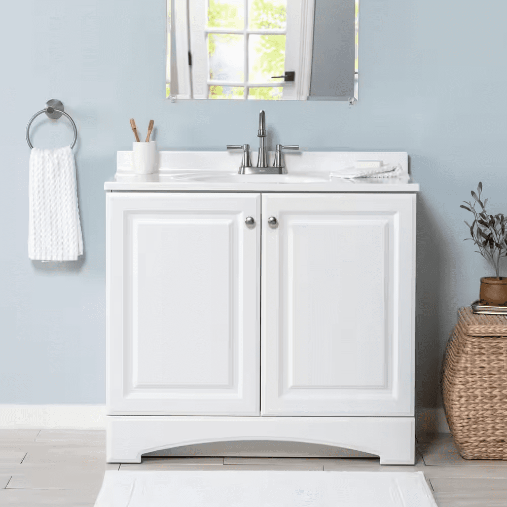 37 In. Single Sink White Bath Vanity with Cultured Marble Top (Assembled)