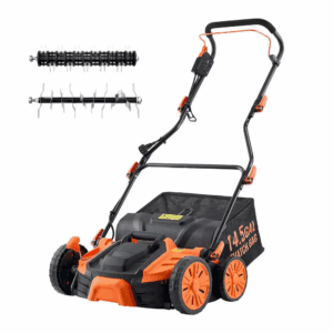 2-In-1 Electric Lawn Dethatcher and Scarifier, 16 In. 15A Corded Tool with Bag, Adjustable Depth for Lawn and Garden