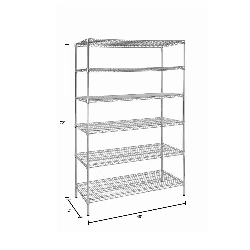 6-Tier Commercial Grade Heavy Duty Steel Wire Shelving Unit in Chrome (48 In. W X 72 In. H X 24 In. D) - Image 5