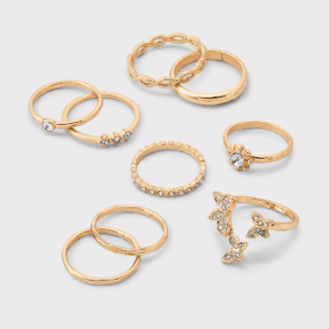 Crystal Floating Butterfly Ring Set 8Pc- Wild Fable™ Gold: Stacking Rings, Recycled Zinc, Sizes 6-8