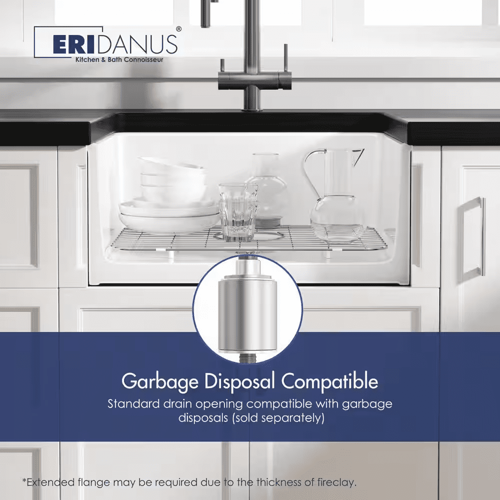 Oslo 24 In. Undermount Single Bowl White Ceramic Kitchen Sink with Bottom Grid and Basket Strainer - Image 7