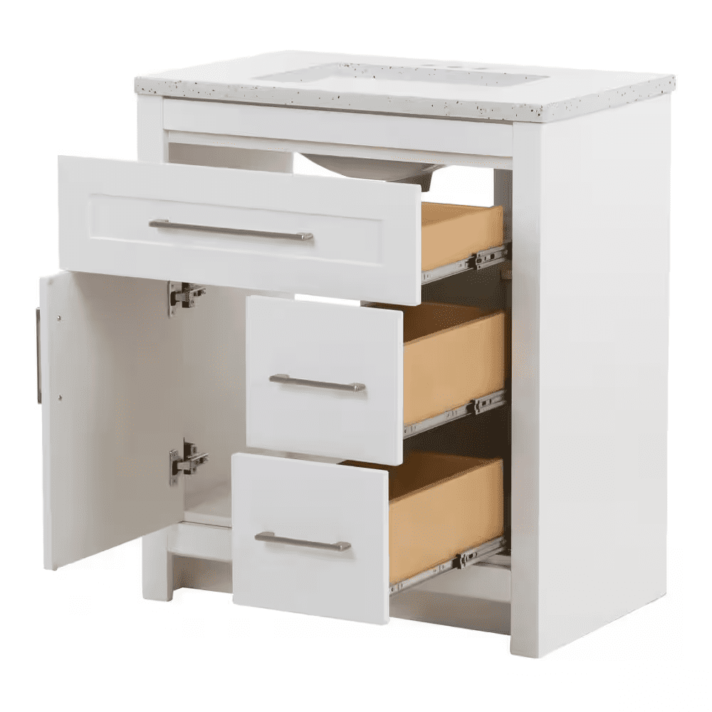 Clady 31 In. Single Sink White Bath Vanity with Silver Ash Cultured Marble Top (Assembled) - Image 11