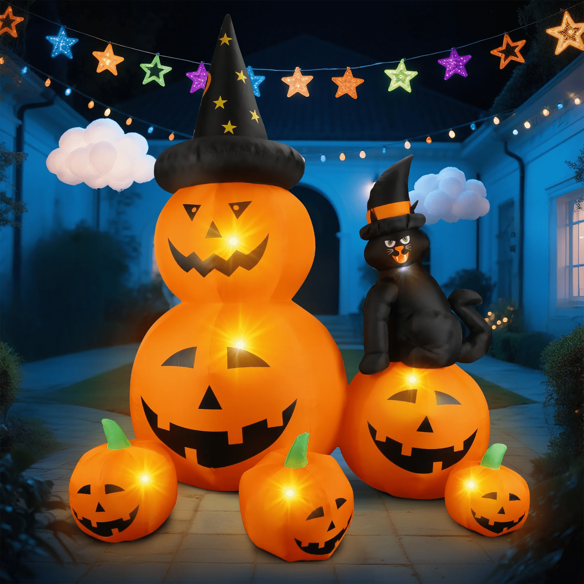 6 FT Halloween Inflatable Pumpkin Halloween Inflatable Pumpkins and Cat Outdoor Yard Decoration Build-In 7 LED White Lights - Image 6