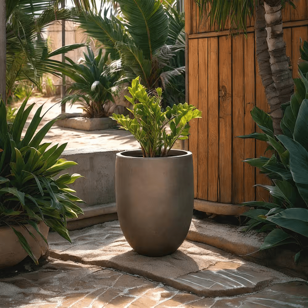 21.7"H Charcoal Concrete Tall Planter with Drainage Plug for Outdoor Indoor Garden - Image 9