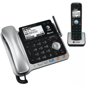 AT&T® 2-Line 2-Handset DECT 6.0 Expandable Cordless Phone System for Landline, Answering System, Bluetooth® Connect to Cell, and Caller ID in Black