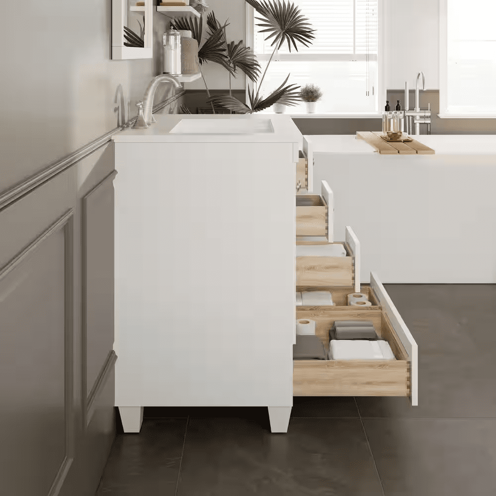 Acclaim 30 In. Single Sink White Bath Vanity with White Carrara Quartz Top (Assembled) - Image 6