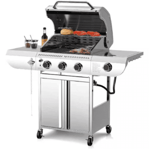 3-Burner Portable Stainless Steel Silver Propane Grill with Versatile Cooking System