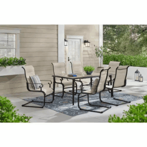 Glenridge Falls 7-Piece Metal Padded Sling Rectangular Outdoor Dining Set in Putty Beige