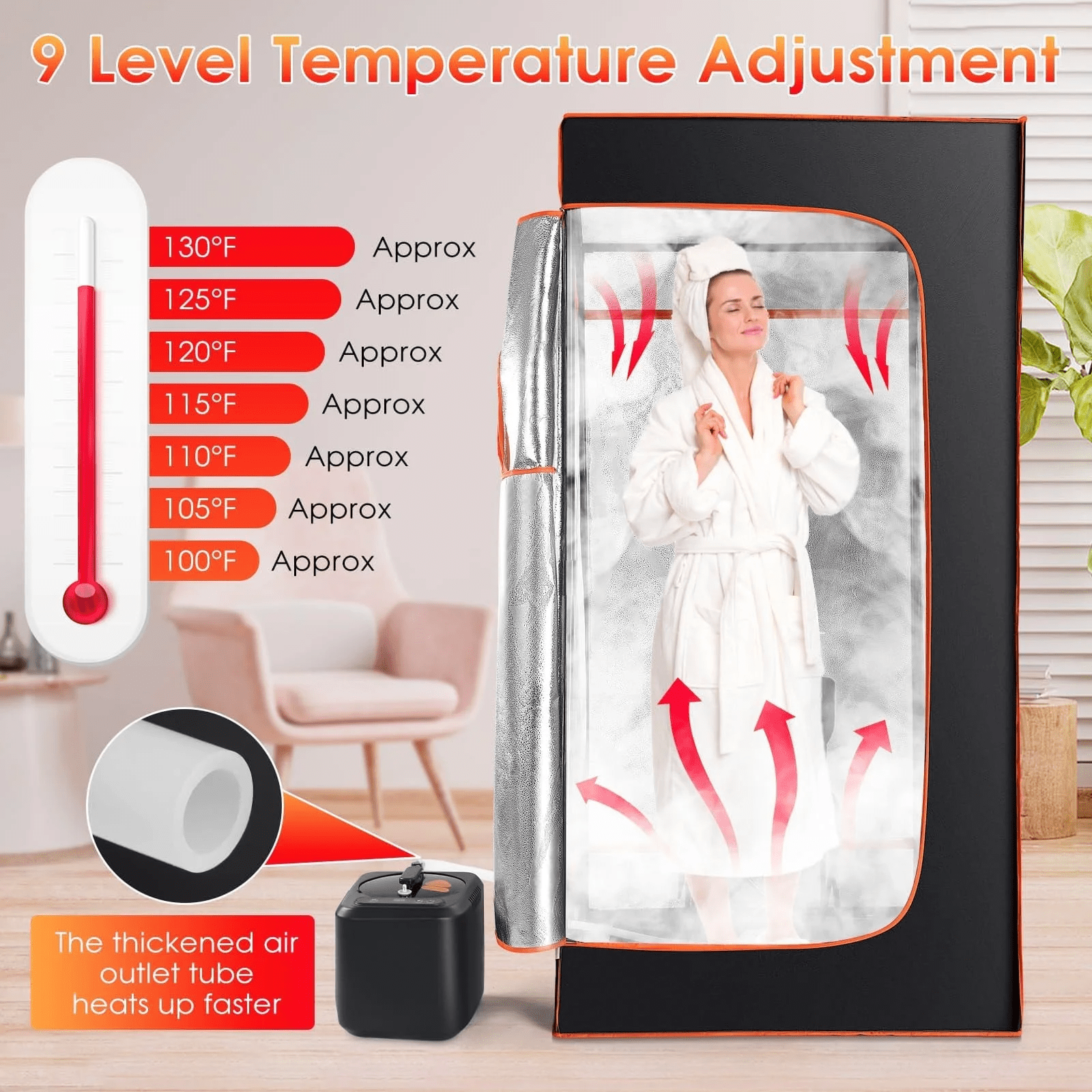 Portable Sauna Box, Portable Sauna for Home, Steam Sauna with 3L 1000W Steamer, Remote Control, Folding Chair, Home Sauna Tent for Gym Yoga, Pilates, Hot Tub - Image 4