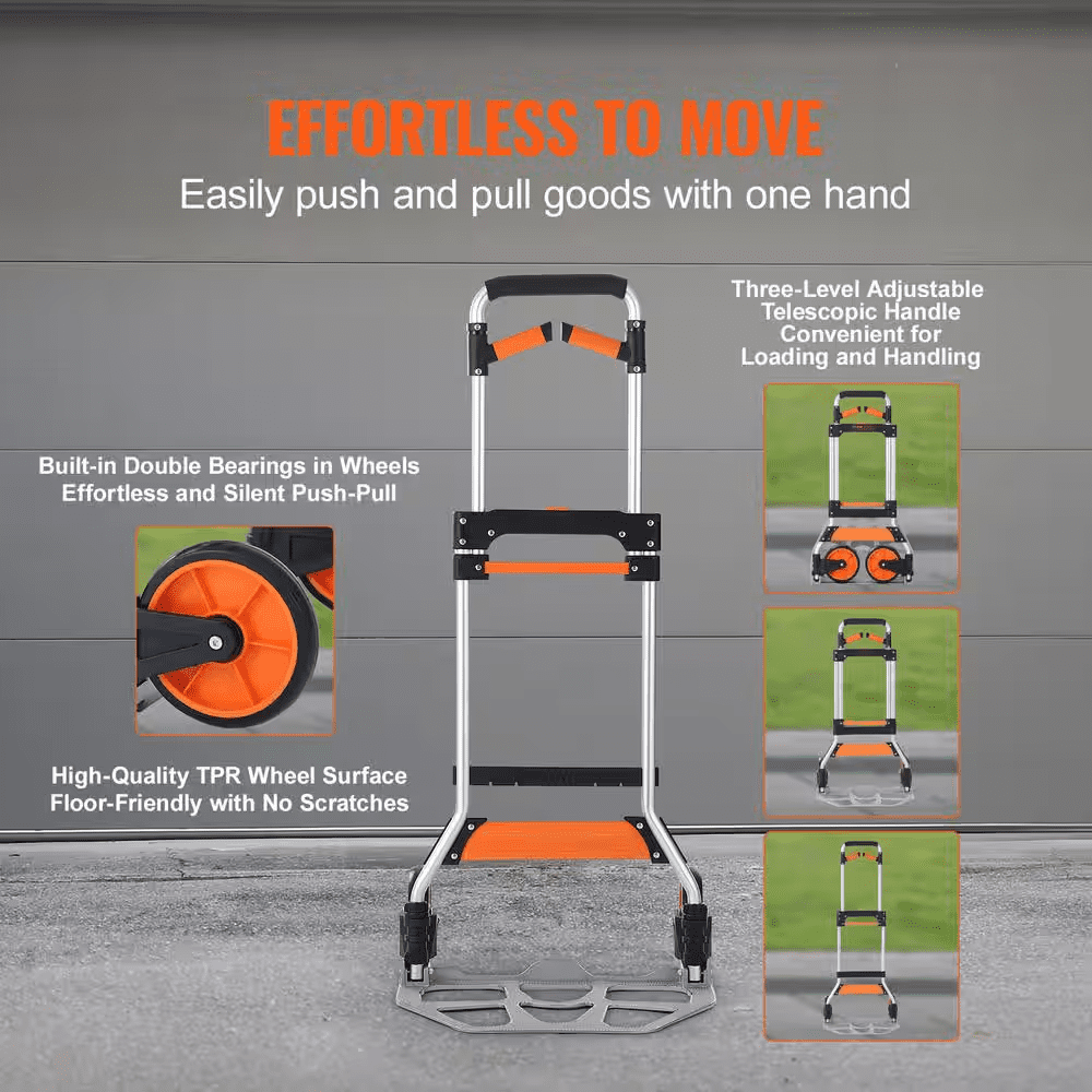 Folding Hand Truck 309 Lbs. Load Capacity Aluminum Convertible Hand Truck with Telescoping Handle and PP+TPR Wheels - Image 5