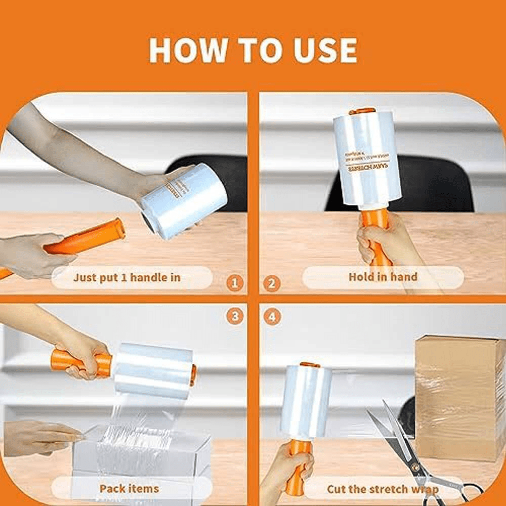 4-Pack Stretch Wrap with Handles 5 X 1000 Ft. 60-Gauge Heavy Duty Thick Plastic Wrap Roll for Moving Packing Wrapping - Image 4