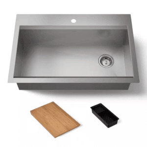 Lassen 33 In. Drop-In Single Bowl Stainless Steel Kitchen Workstation Sink with Accessories