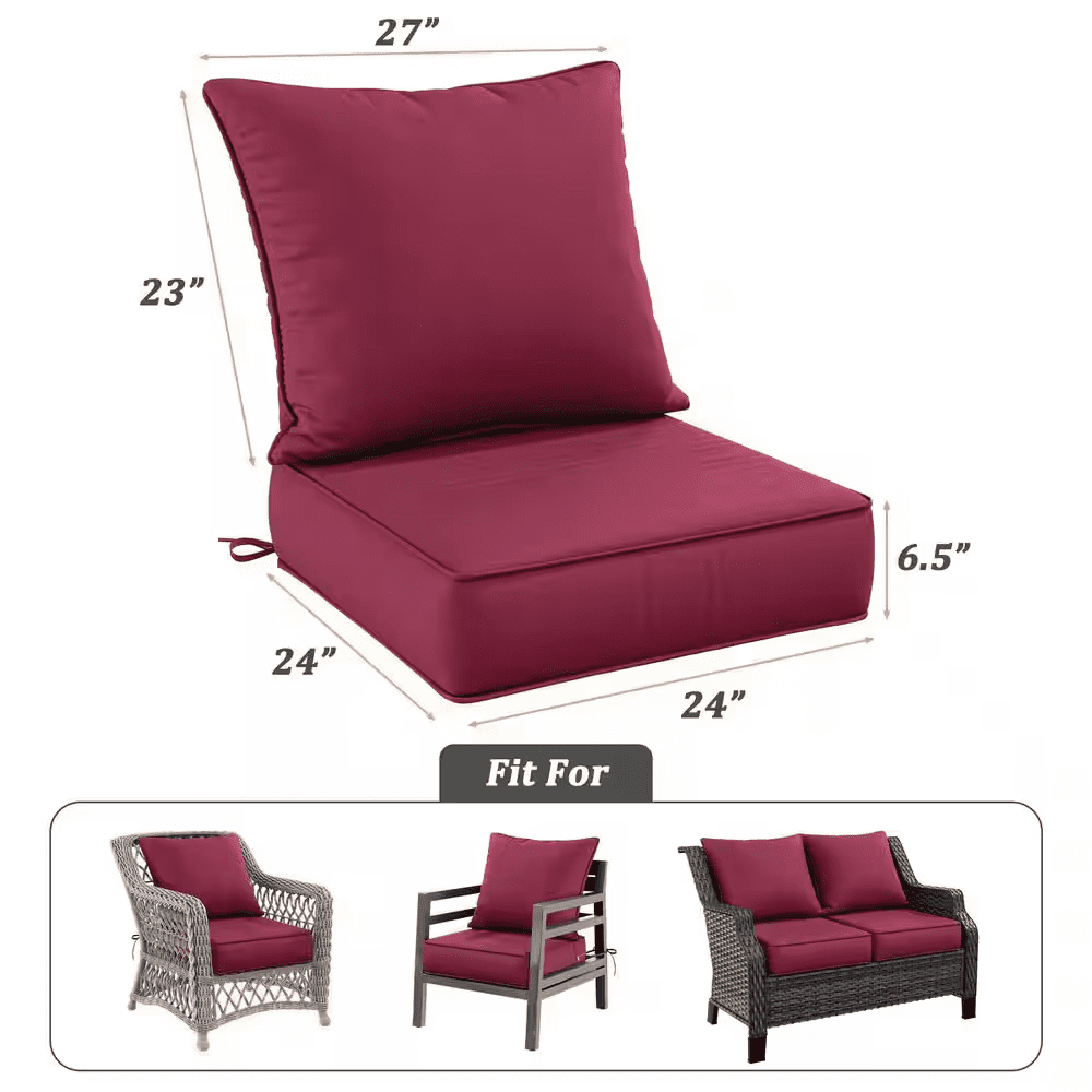 24 In. X 24 In. Deep Seat Outdoor Lounge Cushion with Backrest, Premium Waterproof Patio Furniture Cushions Fuchsia Red - Image 2