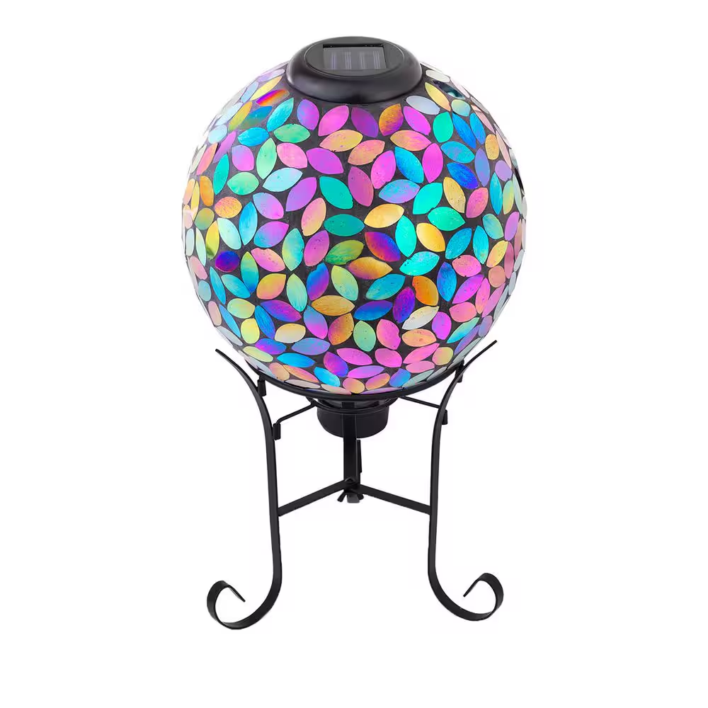 Indoor/Outdoor Glass Solar Powered Mosaic Gazing Globe Yard Decoration, 10 In., Purple