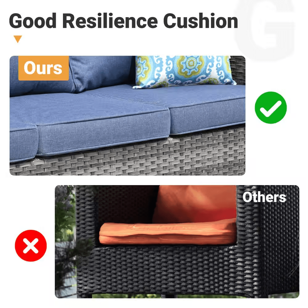 New Vultros Gray 5-Piece Wicker Outdoor Patio Conversation Seating Set with Blue Cushions - Image 6