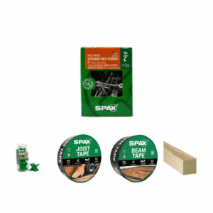 #8 X 2 In. Deck Screws 154Pc, Screw Spacer Tool 3Pc, 1 5/8 In. and 3 1/3 In. Deck Tape 1Pc, 4 In. Timber