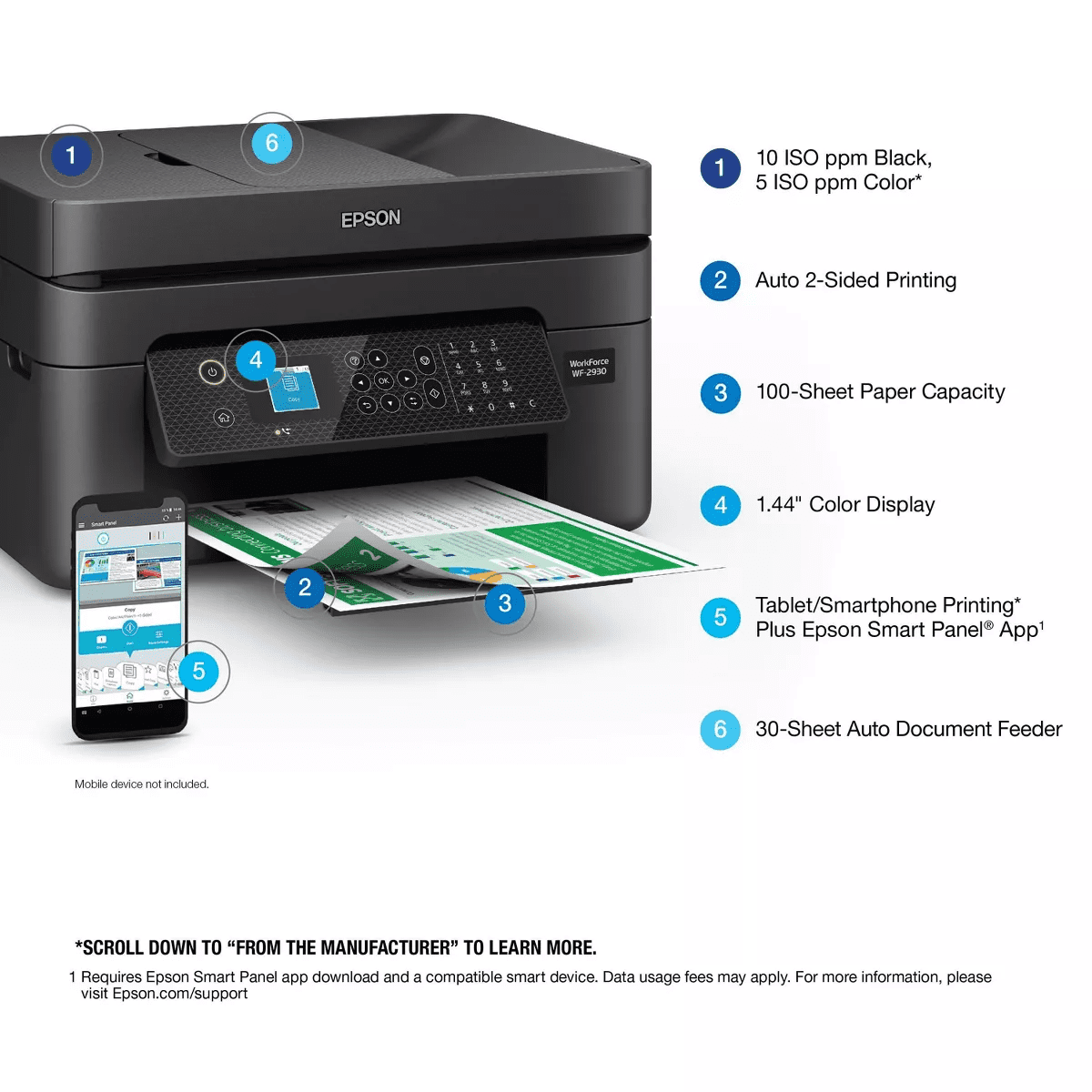 Epson Workforce WF-2930 Wireless All-In-One Color Inkjet Printer, Copier, Scanner - Black: Smartphone App, USB, Automatic 2-Sided Printing - Image 4