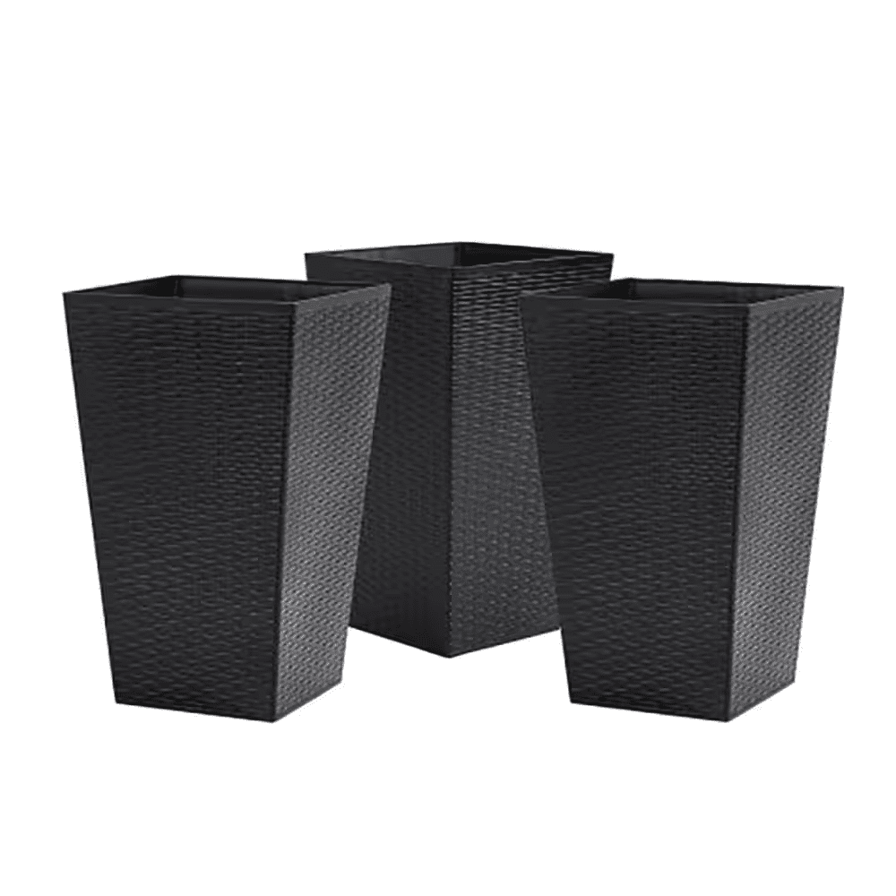 Black Plastic Outdoor Tall Planters with Drainage Hole Garden Flower Pots for Porch Patio and Deck (3-Pack)